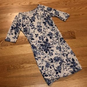 White with Blue Flowers Maternity Fitted Dress
